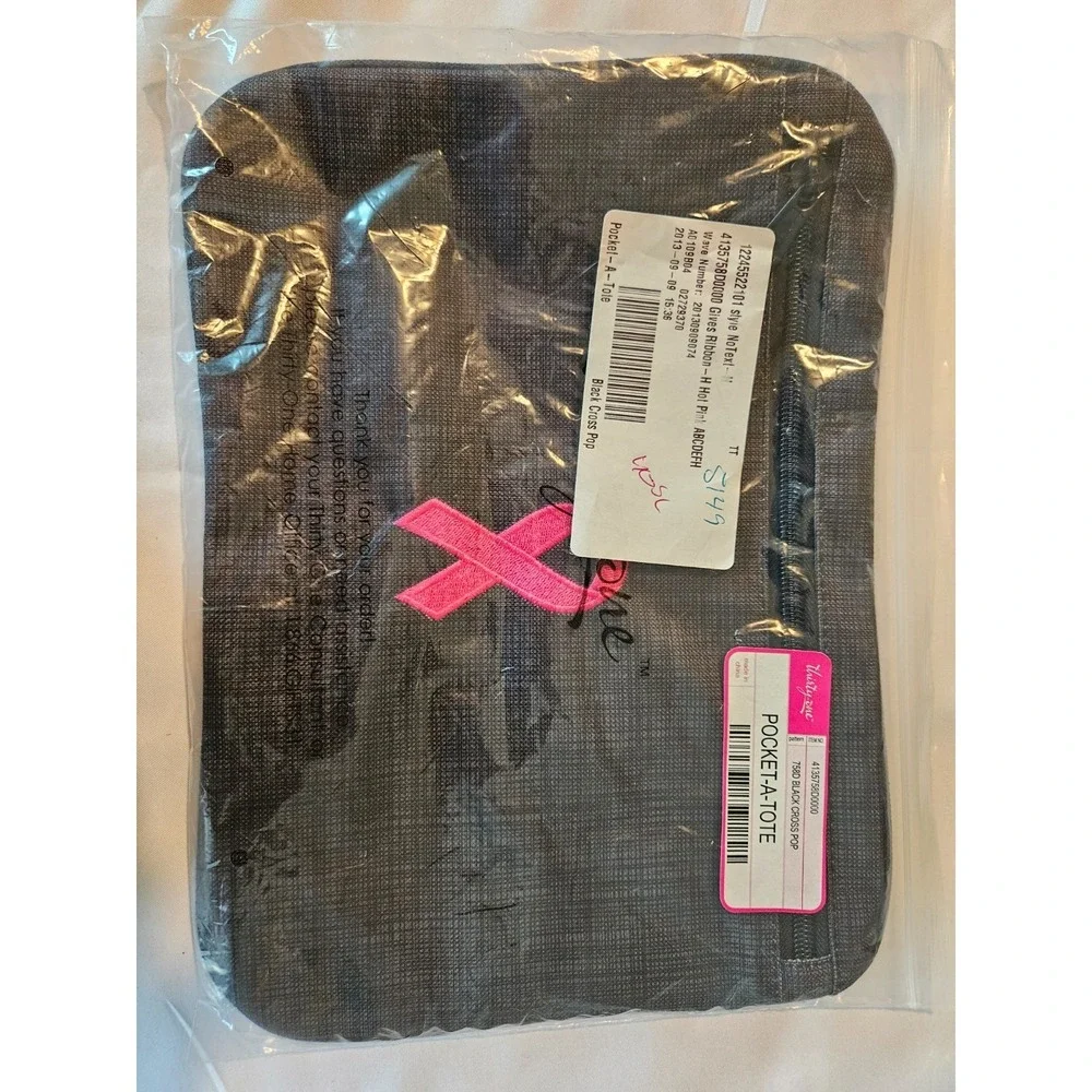 Thirty-One Pocket-A-Tote - Black Cross‎ Pop - NEW -Breast Cancer Pink Ribbon